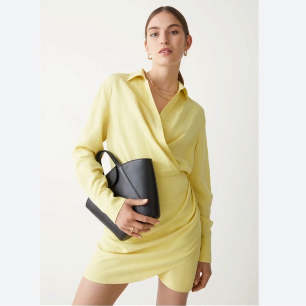 & Other Stories Pale Yellow Wrap-Style Long Sleeve Dress